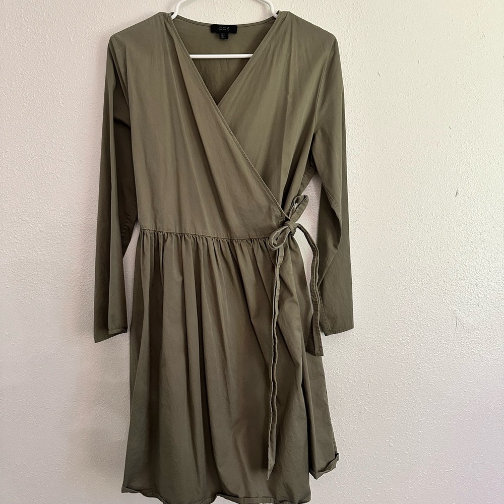COS Olive Wrap Dress with Tie Waist